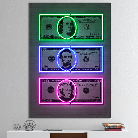 Founding Fathers Neon Dollar - Modern & Contemporary Canvas Wall Art