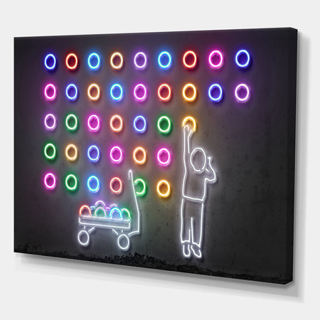 Boy Collecting Neon Circles - Modern & Contemporary Gallery-wrapped Canvas