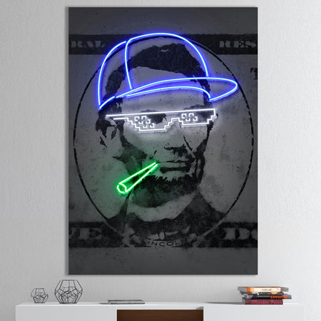 Lincoln Too Cool Neon Dollar Bill - Modern & Contemporary Canvas Art Print