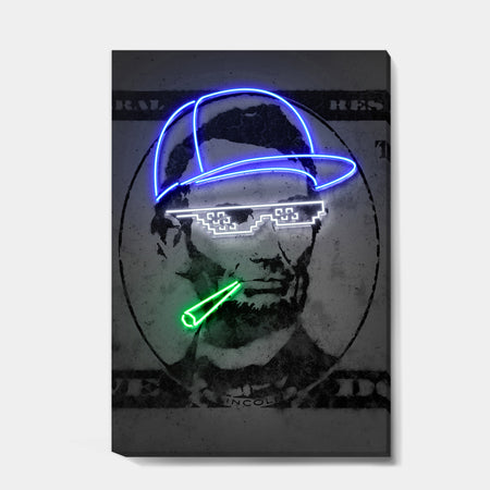 Lincoln Too Cool Neon Dollar Bill - Modern & Contemporary Canvas Art Print