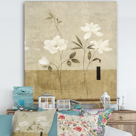 Painted White Flowers With Black Rectangle - Cottage Canvas Art Print