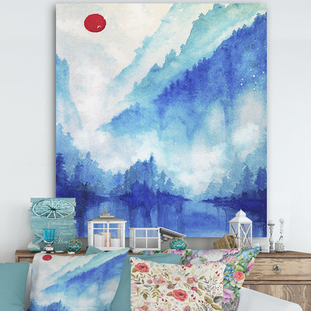 Red Moon In The Blue Mountains - Cottage Premium Canvas Wall Art