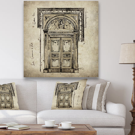 Antique Door Old Style Sketch I - Traditional Canvas Wall Art