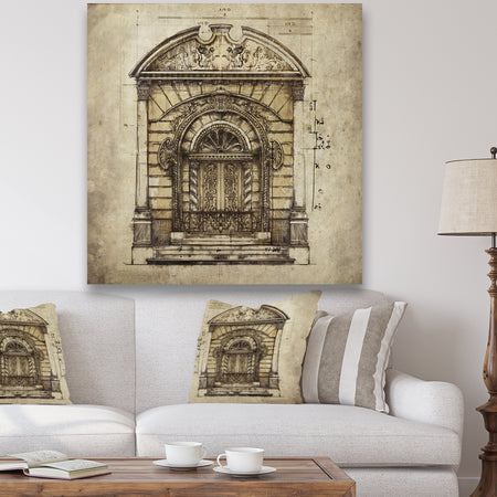 Antique Door Old Style Sketch I - Traditional Canvas Art Print