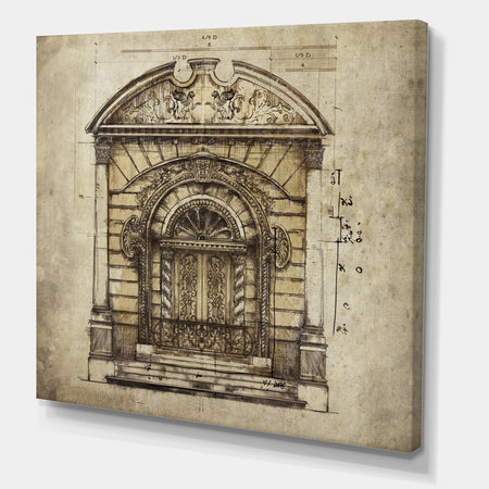 Antique Door Old Style Sketch I - Traditional Canvas Art Print