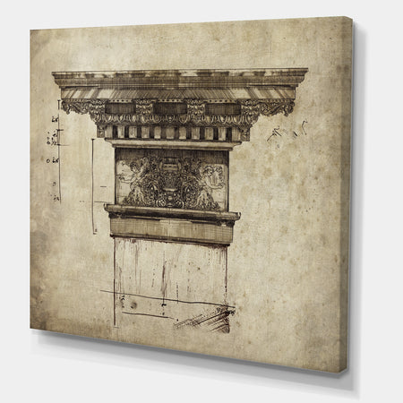 Antique Column Old Style Sketch I - Traditional Canvas Artwork