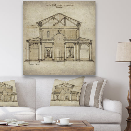 Antique Facade Old Style Architecture Sketch I - Traditional Canvas Wall Art
