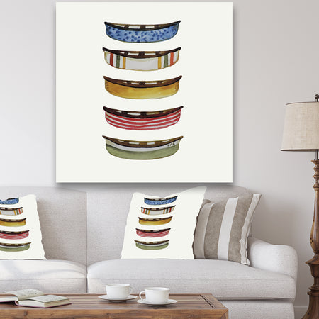 Five Canoes - Lake House Premium Canvas Wall Art