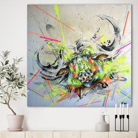 Fluo Water Buffalo Street Art - Modern & Contemporary Canvas Art Print