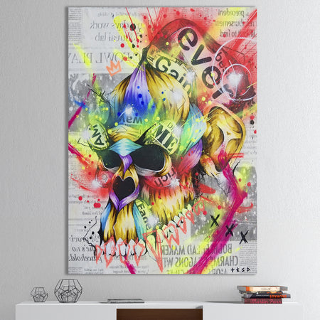 Neon Colorful Blossoming Skull - Modern & Contemporary Canvas Artwork