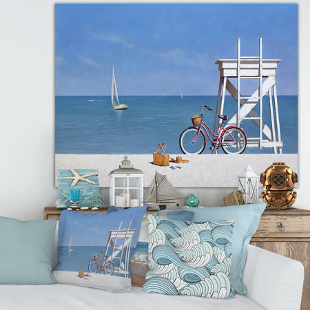 Beach Bike 3 - Nautical & Coastal Gallery-wrapped Canvas