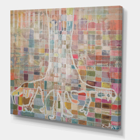 White Tree On Colorful Grid I - Cottage Canvas Artwork