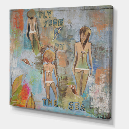 Three Nymphs Fly Free By The Sea - Nautical & Coastal Gallery-wrapped Canvas