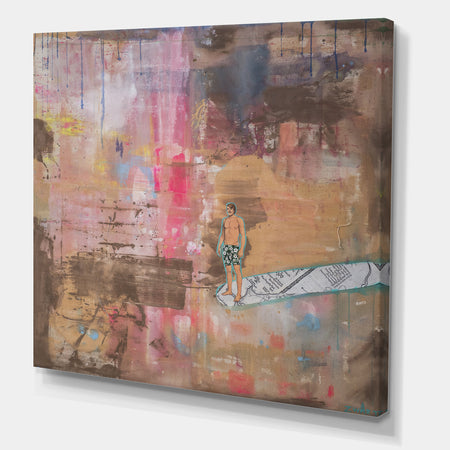 Surfing in Abstract Colors - Nautical & Coastal Premium Canvas Wall Art