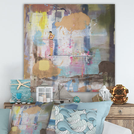 Thinking Swimmer in Abstract Colorfields - Nautical & Coastal Canvas Wall Art