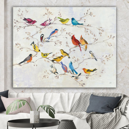 Multi-Color Bird on Tree - Modern Farmhouse Canvas Art