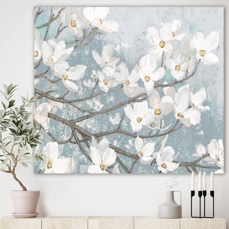 Blue on Grey Blossoms - Traditional Canvas Artwork