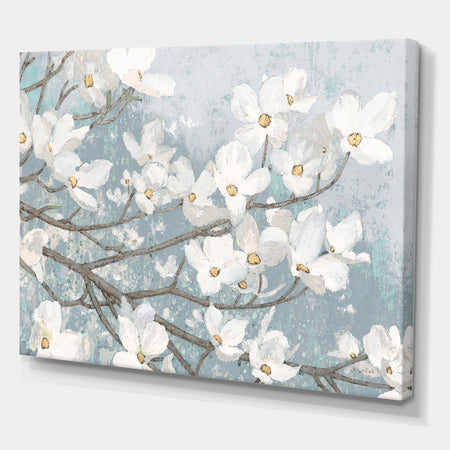 Blue on Grey Blossoms - Traditional Canvas Artwork