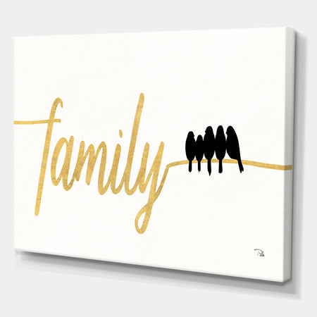 Family of Birds on Gold Words II - Cottage Gallery-wrapped Canvas