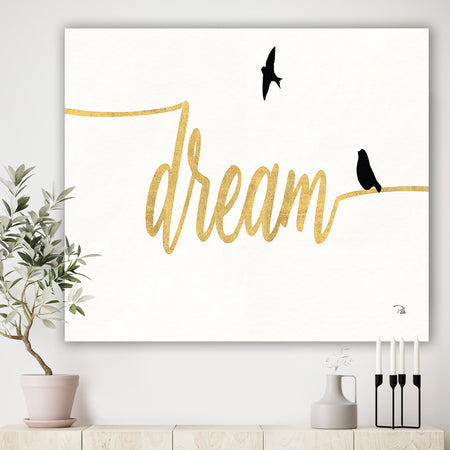 Family of Birds on Gold Words II - Cottage Canvas Artwork