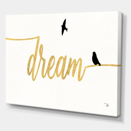 Family of Birds on Gold Words II - Cottage Canvas Artwork