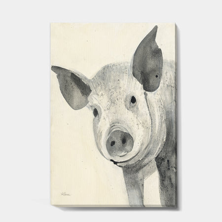 Piglet Farmhouse Animal in Black and White - Farmhouse Animals Gallery-wrapped Canvas