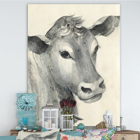 Cow Farmhouse Animal in Black and White - Farmhouse Animals Canvas Artwork
