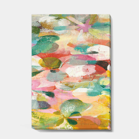 Abstract Pastel Flower Painting with Pink and Blue - Cabin & Lodge Premium Canvas Wall Art
