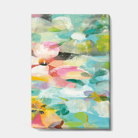 Abstract Flowers in Blue and Pink - Cabin & Lodge Gallery-wrapped Canvas