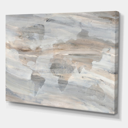 Misty World Map - Glam Map Canvas Artwork
