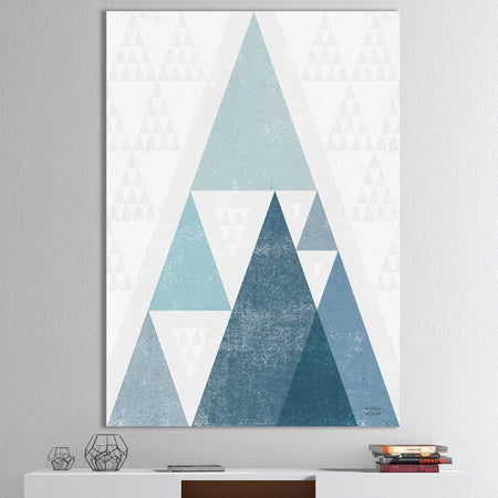 minimal Triangles III Blue - Mid-Century Modern Premium Canvas Wall Art