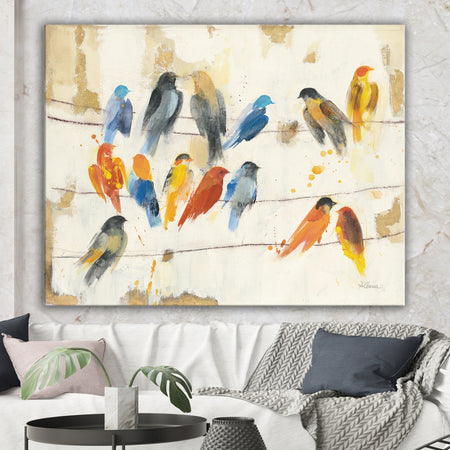 Multicolor Bird Meeting - Traditional Animal Premium Canvas Wall Art