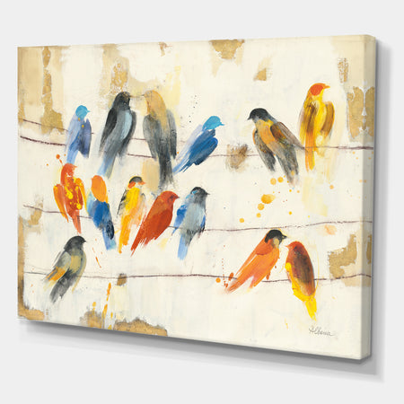 Multicolor Bird Meeting - Traditional Animal Premium Canvas Wall Art