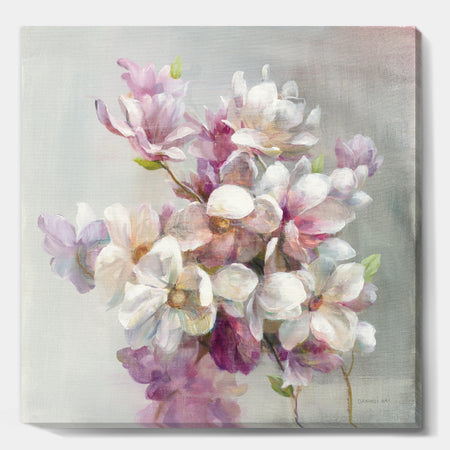 Pink Magnolia Flowers - Shabby Chic Canvas Art