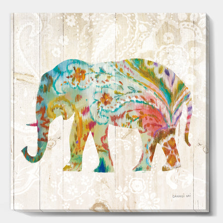 Boho Paisley Elephant II - Bohemian & Eclectic Gallery-wrapped Canvas