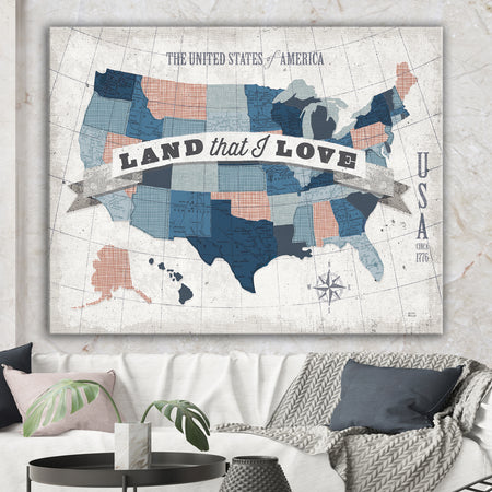 American Map Watercolor - Map Canvas Art