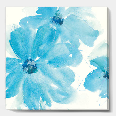 Blue Watercolor Flowers - Farmhouse Premium Canvas Wall Art