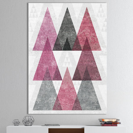 Pink Geometric Mod Triangles I - Mid-Century Transitional Modern Canvas Art