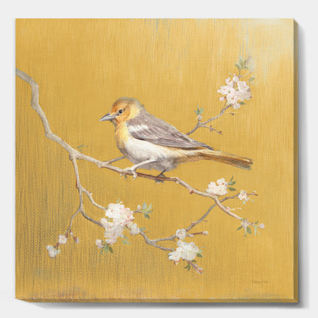 Gold Bird on Blossoms I - Farmhouse Gallery-wrapped Canvas