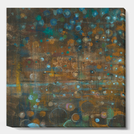 Blue and Bronze Dots on Glass III - Cabin & Lodge Premium Canvas Wall Art