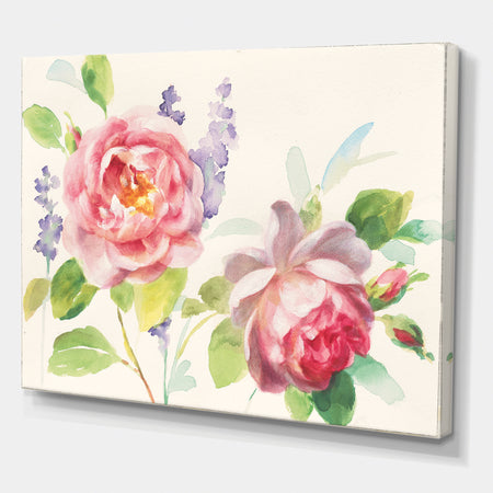Watercolor Roses Bouqet - Shabby Chic Canvas Artwork