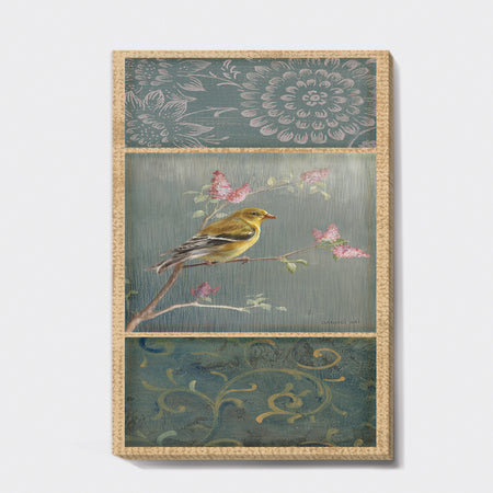 Farmhouse Triptych of Blue Ornaments And Chickadee Goldfinch - Farmhouse Gallery-wrapped Canvas