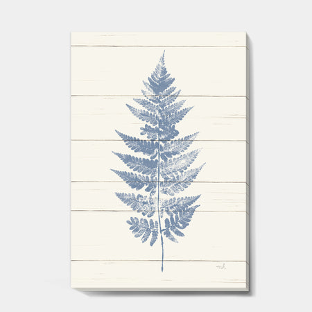 Blue Fern Print on wood I - Cabin & Lodge Canvas Art