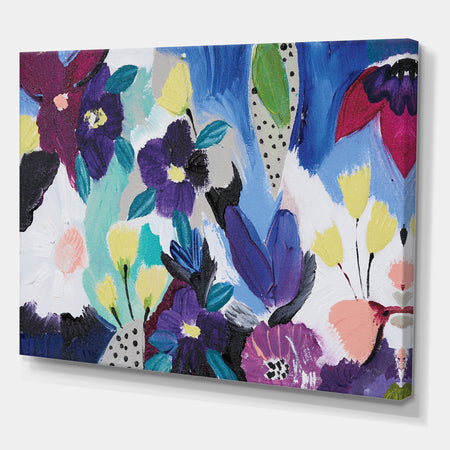 Blue and Purple Flower Composition I - Floral Gallery-wrapped Canvas