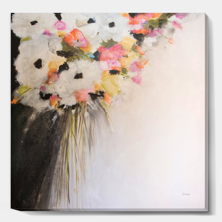 Pink Pastel Flowers - Farmhouse Premium Canvas Wall Art