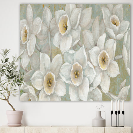 Pure Pastel White flowers - Farmhouse Canvas Art