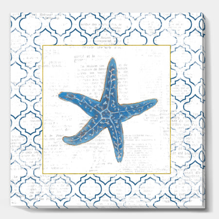 Navy Starfish with Gold - Nautical & Coastal Premium Canvas Wall Art