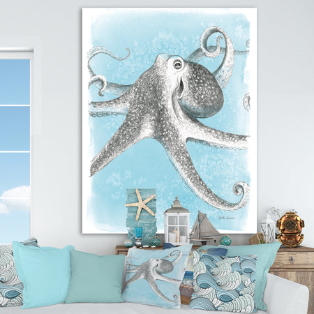 Coastal Sea Life II octopus sketches - Nautical & Coastal Gallery-wrapped Canvas