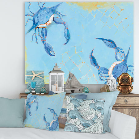 Blue Coastal crab Battle - Nautical & Coastal Canvas Art