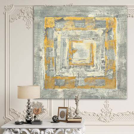 Gold Glam on Grey Tapestry I - Transitional Premium Canvas Wall Art